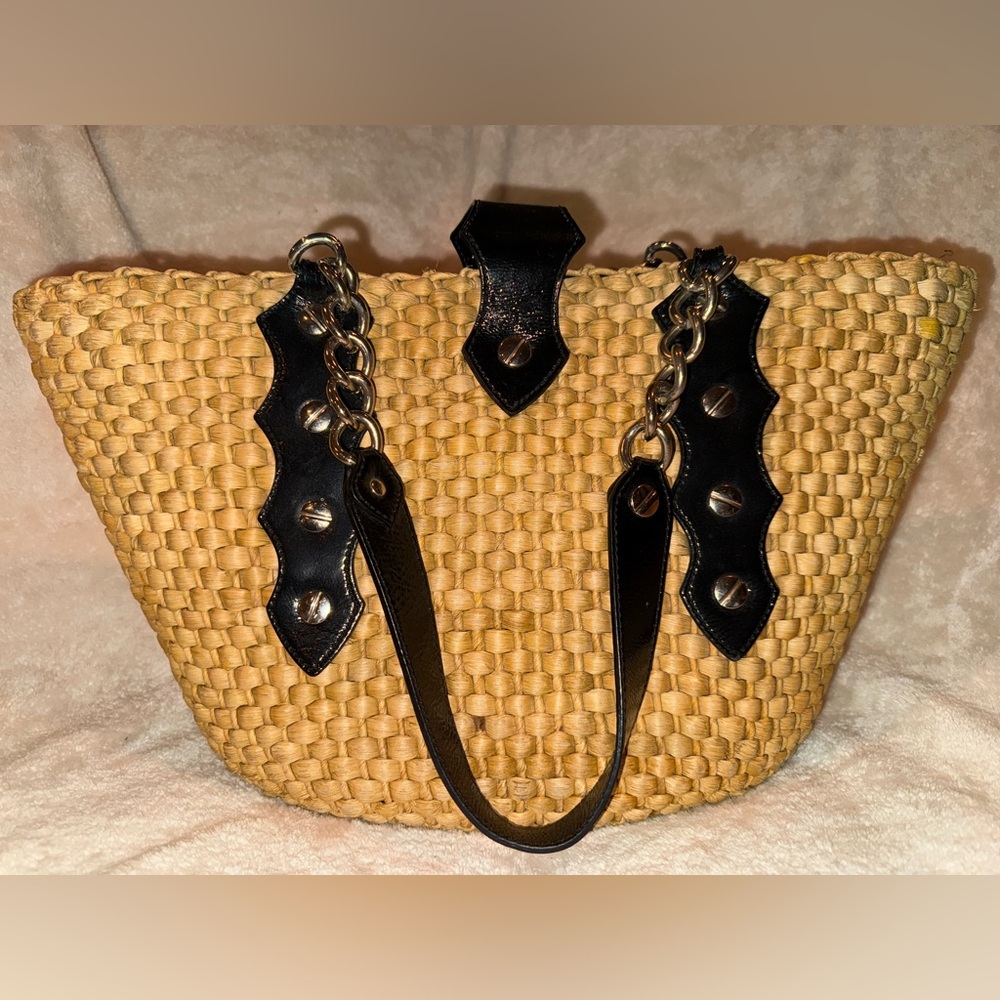 ‼️SOLD‼️Vintage Michael Kors Santorini Raffia Straw Woven Tote Shoulder Bag - Picture 2 of 14